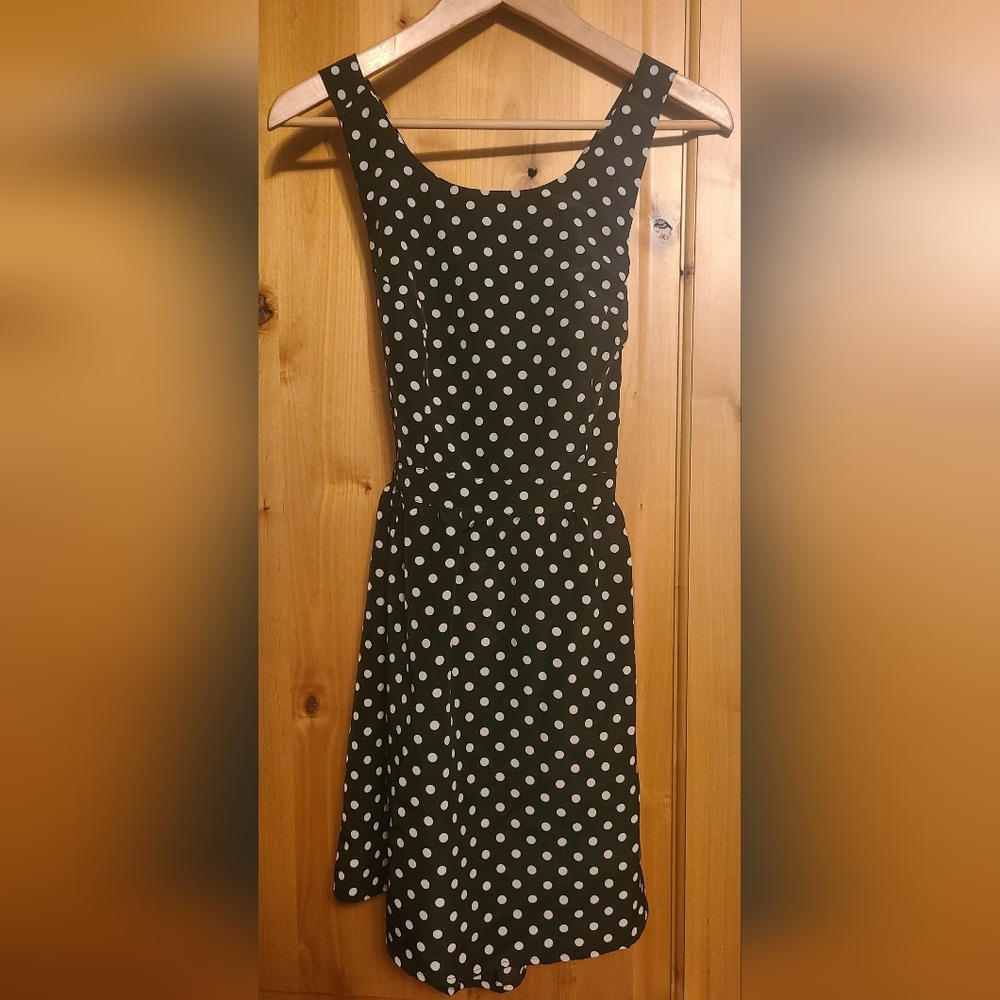 Bella ella boutique black and white polka dot mini dress size small